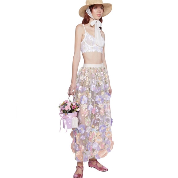 NWT FLORAL DREAMS MAXI SKIRT Dolls Kill Sugar Thrillz Tulle 3D Flowers Size XS - Picture 4 of 17